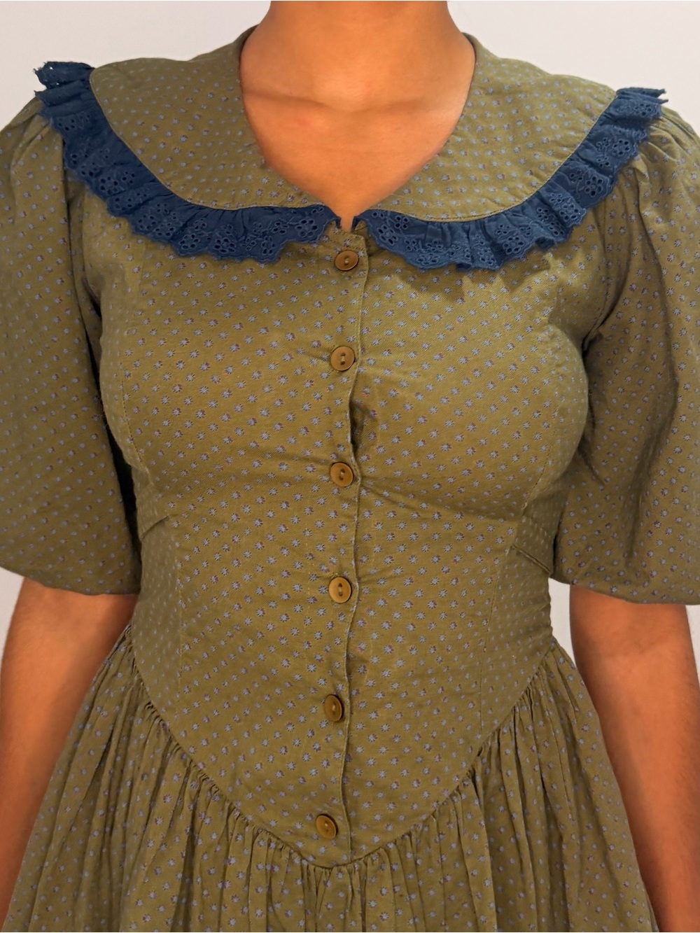 Free People Olive Mini Dress with Navy Trim - Picture 3 of 8